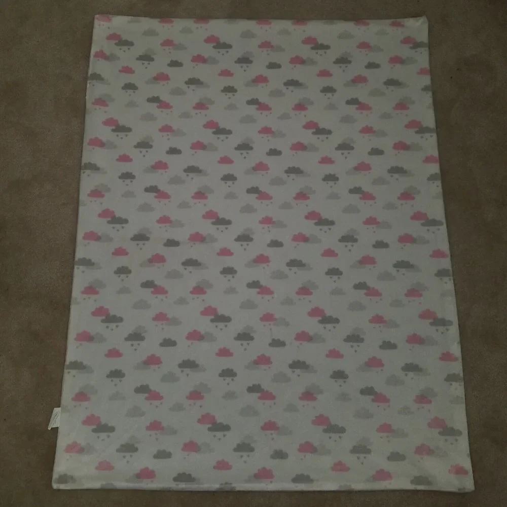 RN 31526 Pink Gray Rainbows Rain Clouds Fleece Baby Blanket Reversible Lovey